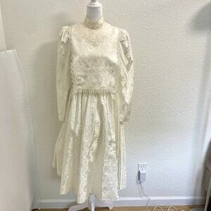Vintage 70s Candi Jones Prairie Cottage Bib Wedding Dress Ivory size XS/Small